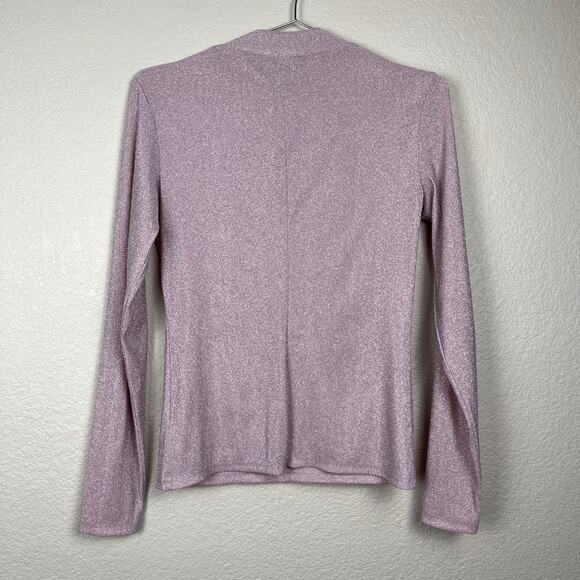 Reformation Bailey Knit Top Rose Sparkle Mock Neck Long Sleeve Medium - Picture 6 of 14